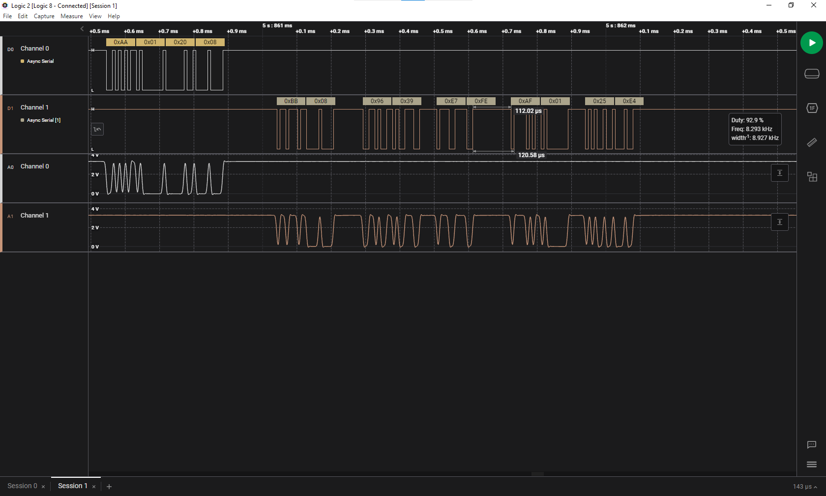 Logic analysis from STM32L5 to BNO055 UART bus