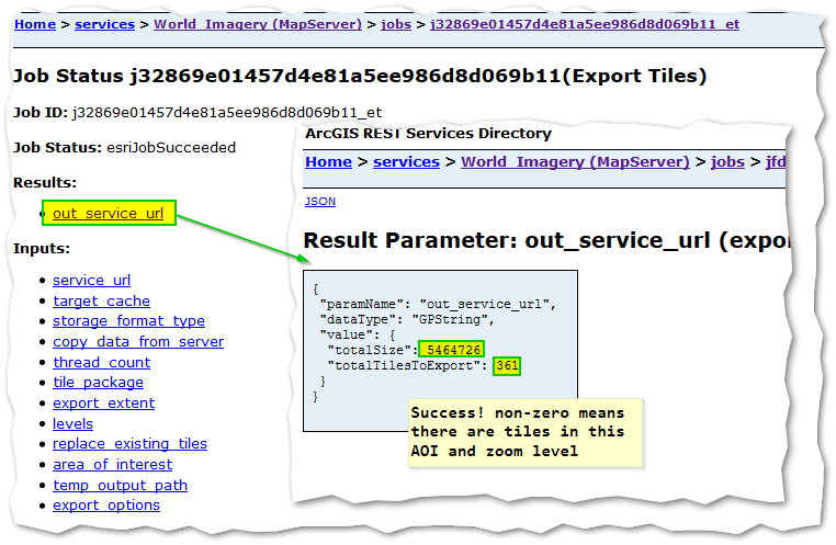 job status of Export Estimate and non-zero results