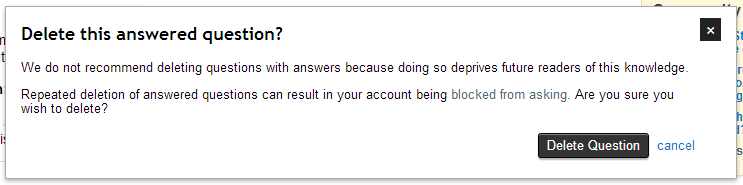 We do not recommend deleting questions with answers