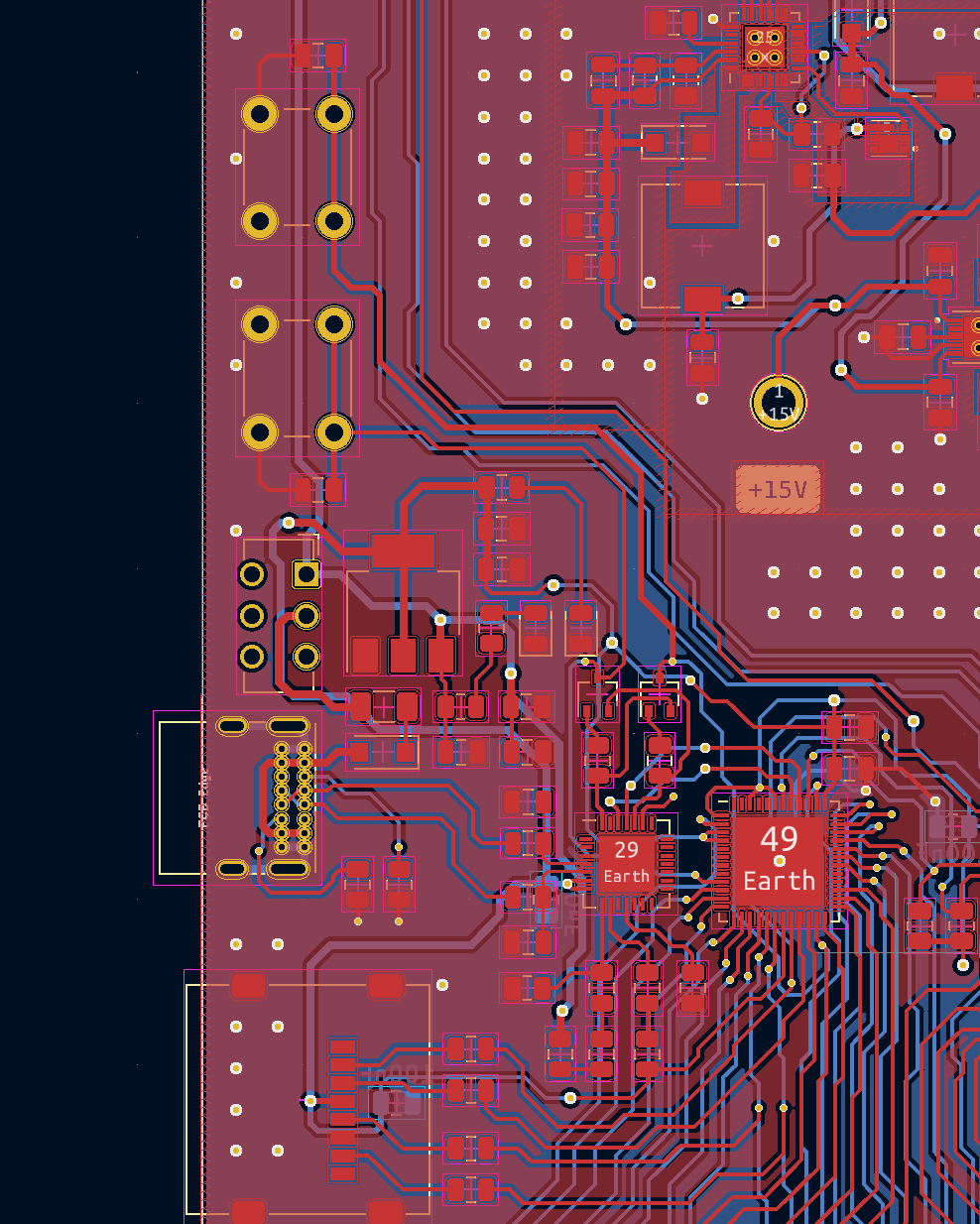 Larger layout of the ESP32 + CP2102N section