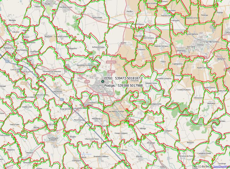 Borders in WGS84+ED50 UTM32