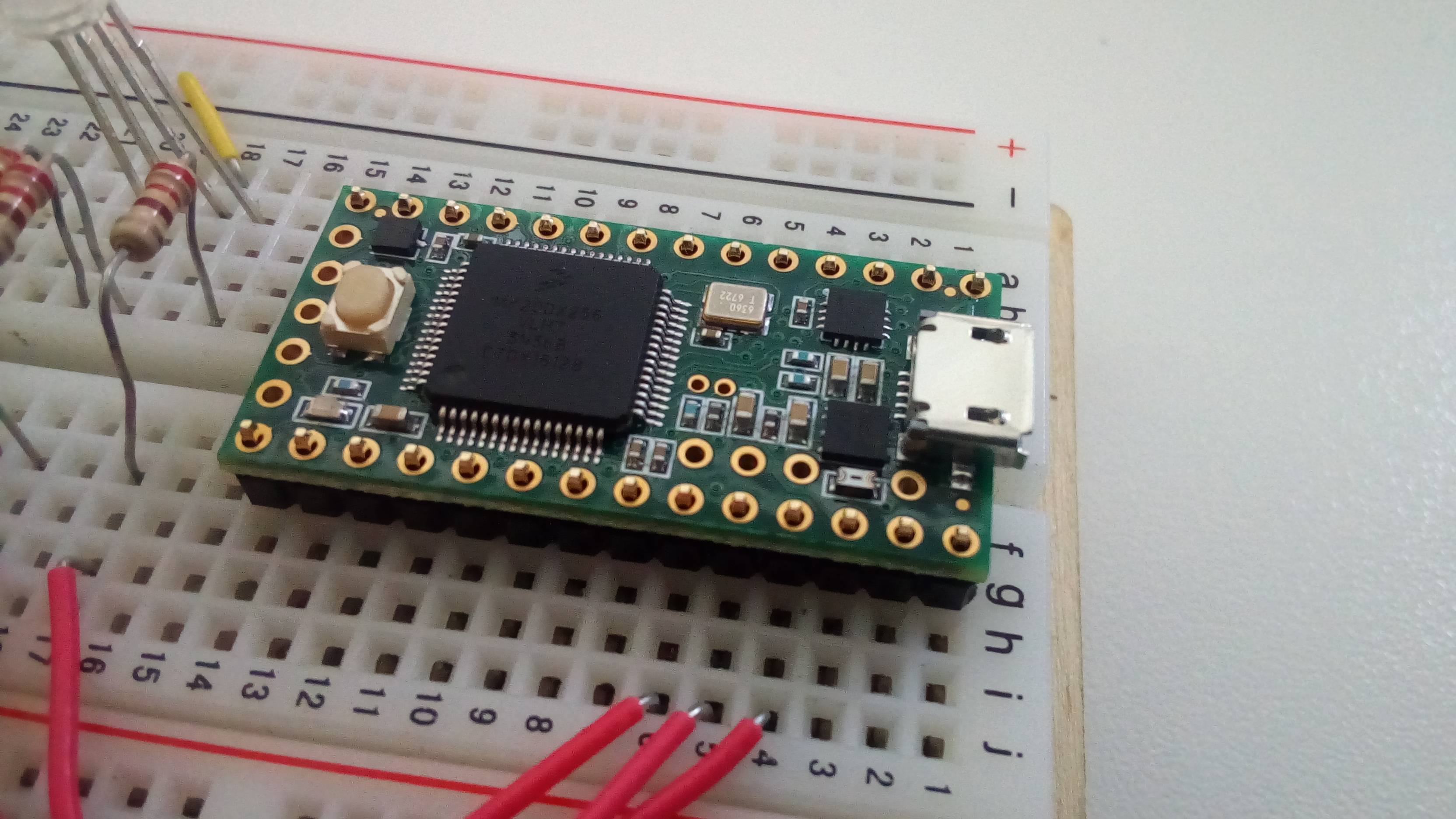 Teensy in breadboard