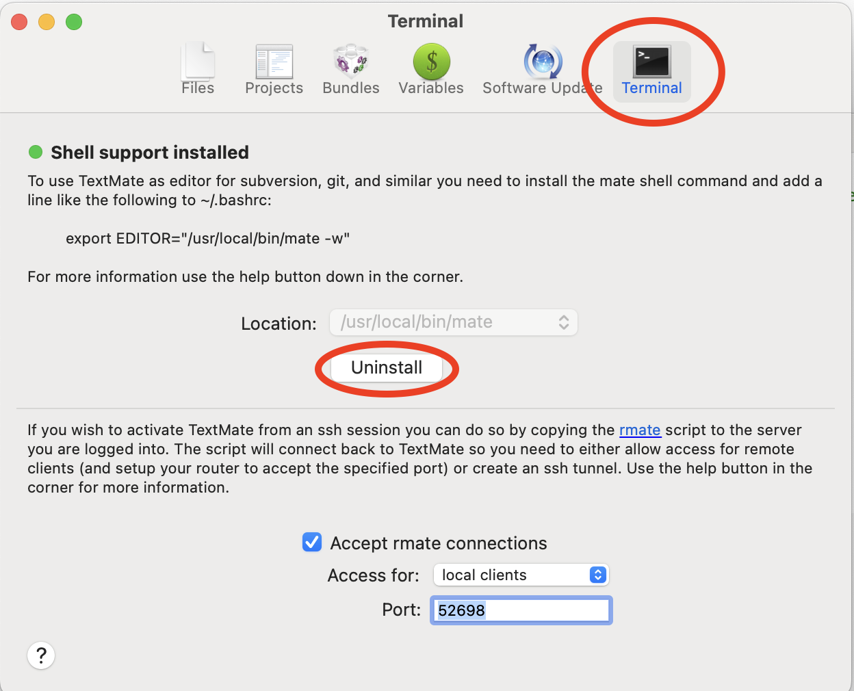 TextMate settings terminal mate install