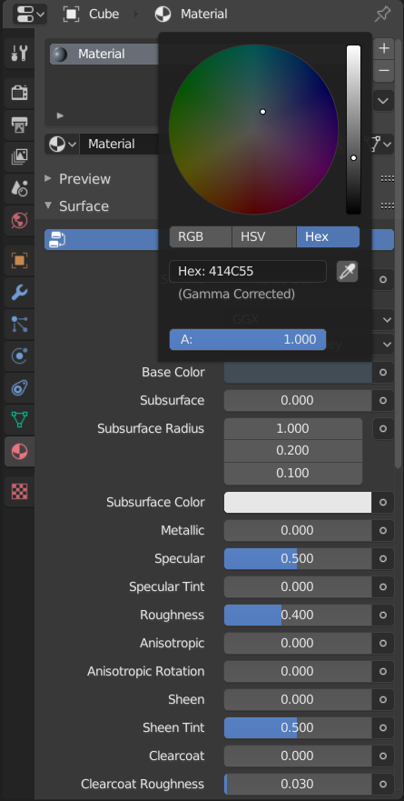 Hex color selection