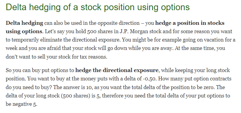 Delta hedge of stock