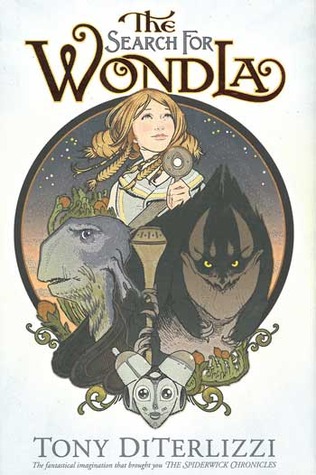 The Search for WondLa - book cover - redhaired girl stares wistfully to one side with alien creatures depicted below her and a robot face at the bottom