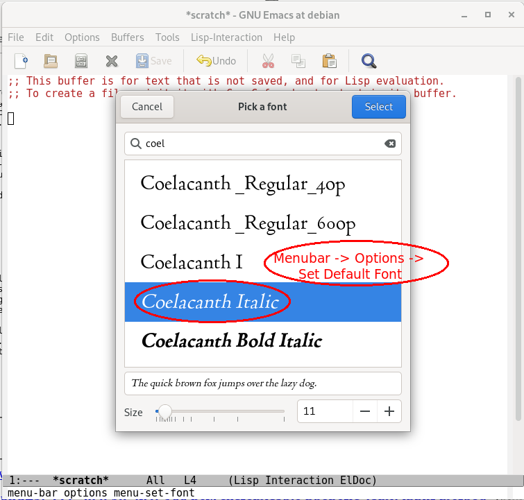 Set Default Font to Coelacanth Italic