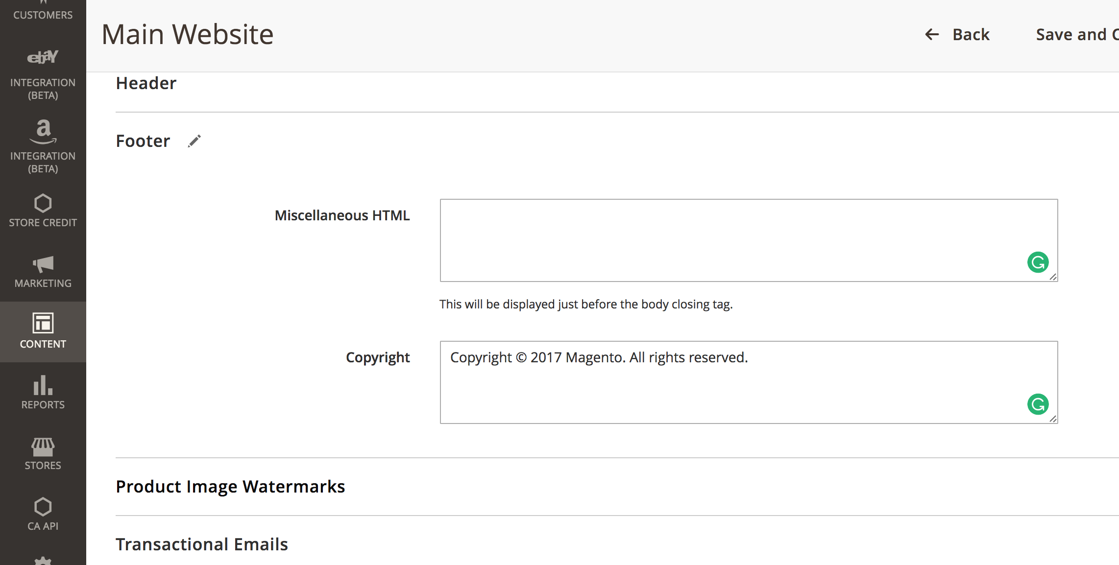 Footer Copyright Magento 2