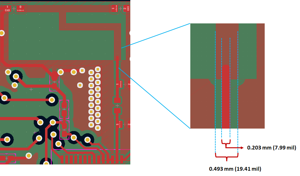 Width transition from antenna feedline to "antenna region"