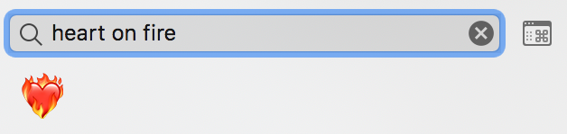 macOS Mojave emoji picker displaying post-release emoji in the search panel