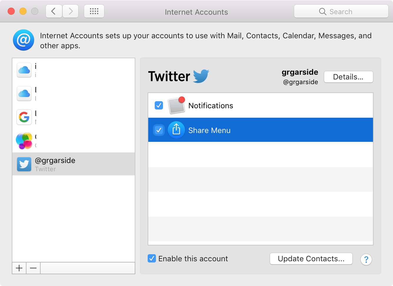 System Preferences → Internet Accounts