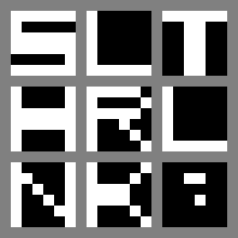 A 3x3 grid of letters that spell SLTHRLNK