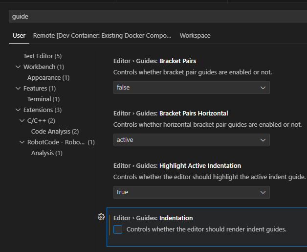 indentation guides enable/disable