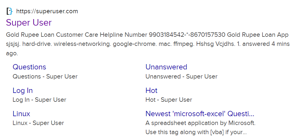 Image showing SuperUser.com as the top sponsored result, but with text advertising other services