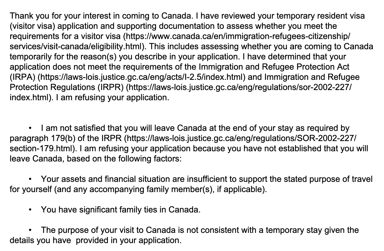 Response from IRCC