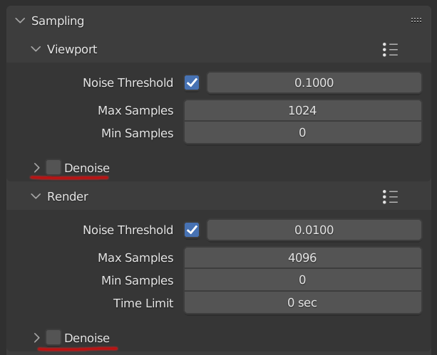 The denoising checkboxes