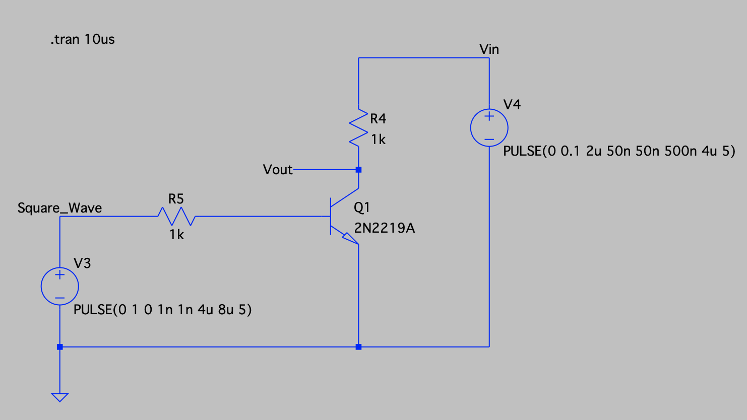 The circuit simulation in spice with a BJT