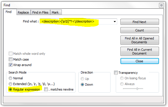Notepad++ regular expression