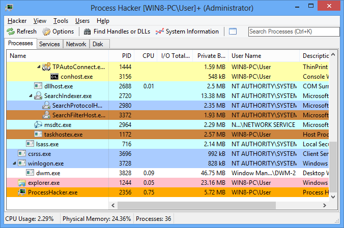 Process Hacker process list