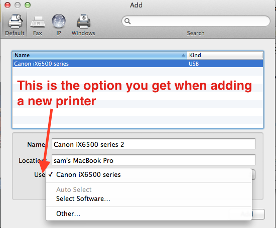 add printer option window