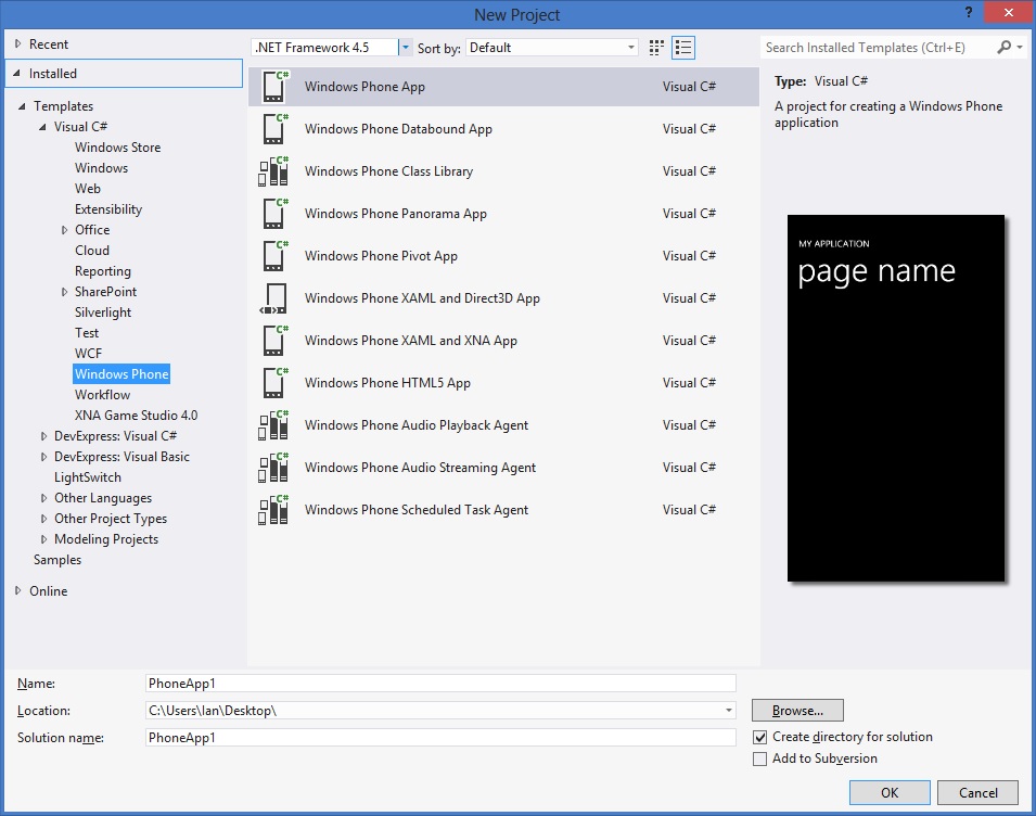 VS2012 templates for WinPhone 8 development