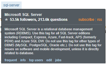 mockup of tag pop-up for sql-server showing "Microsoft SQL Server" friendly name