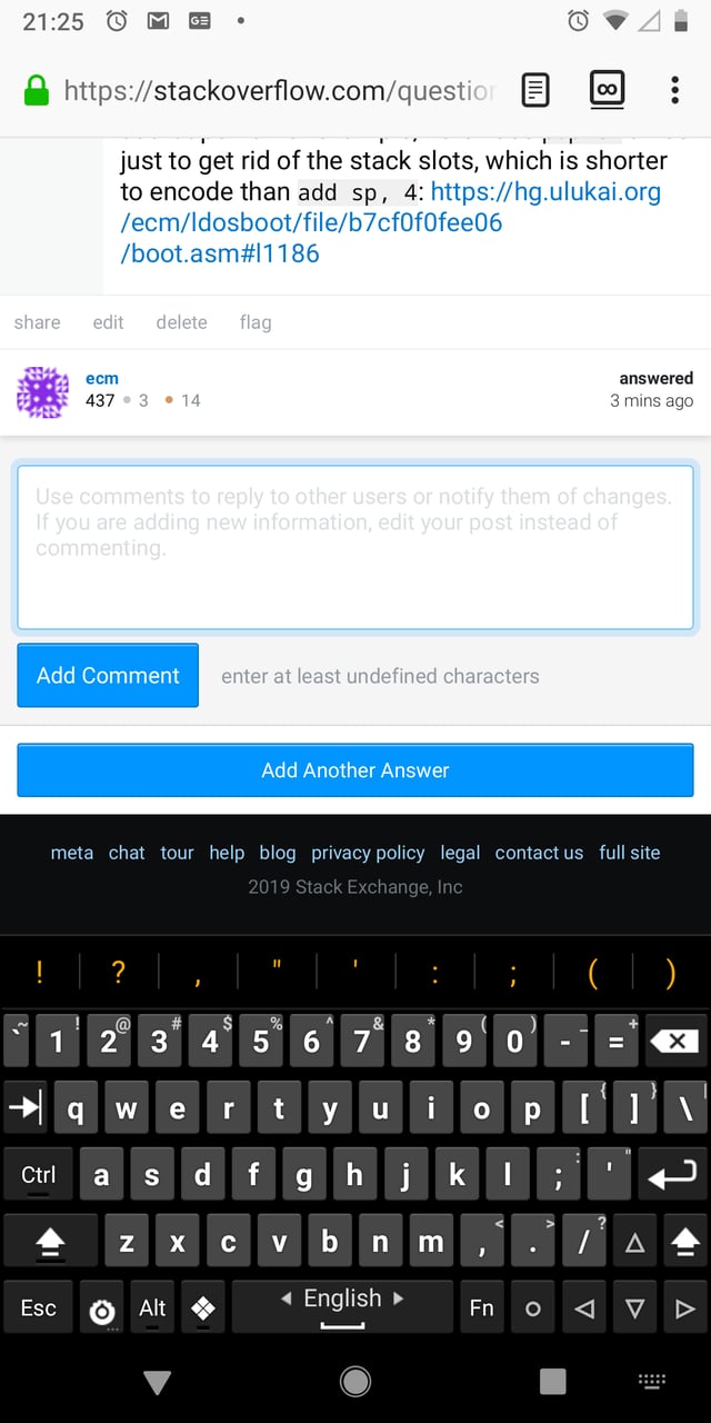 Comment field that is empty, with the "enter at least undefined characters" status message showing.