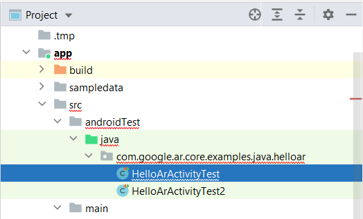 Ruta de HelloArActivityTest.java