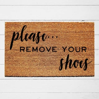 image of a Coir doormat on floor with the text "please REMOVE YOUR shoes"