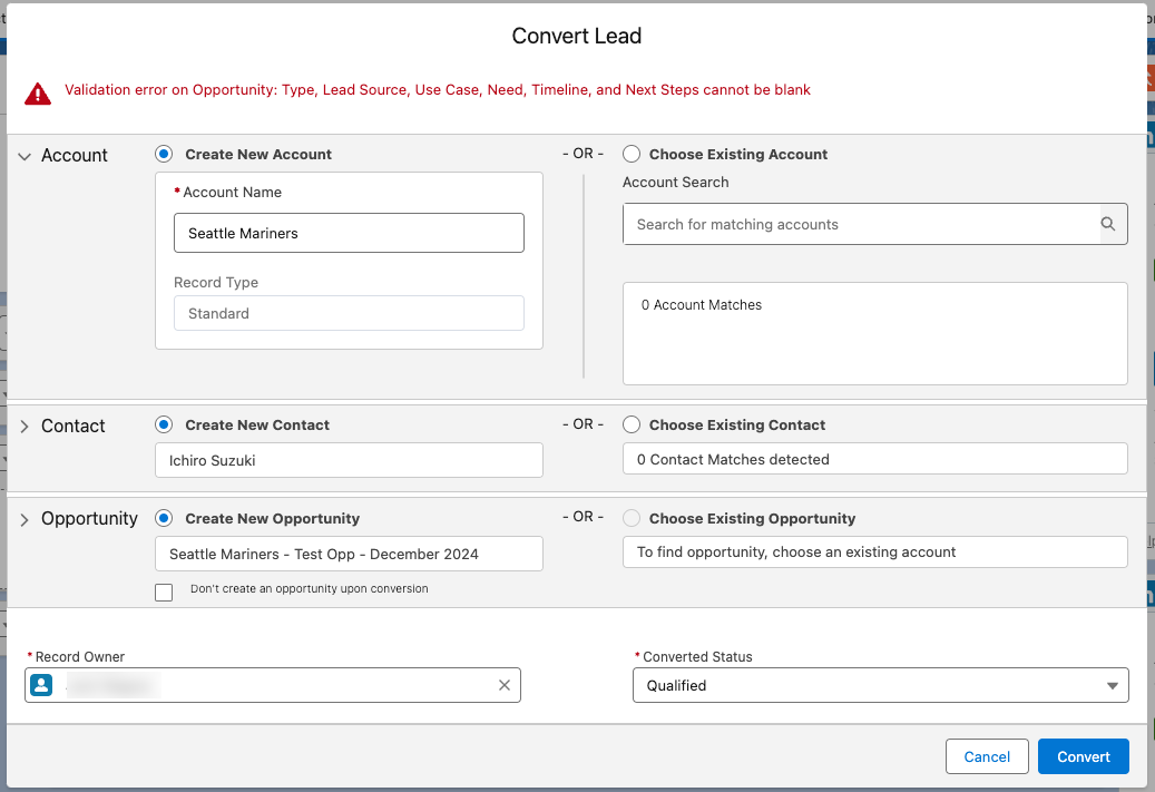 How Do I Update The Lead Conversion Screen In Salesforce So Required