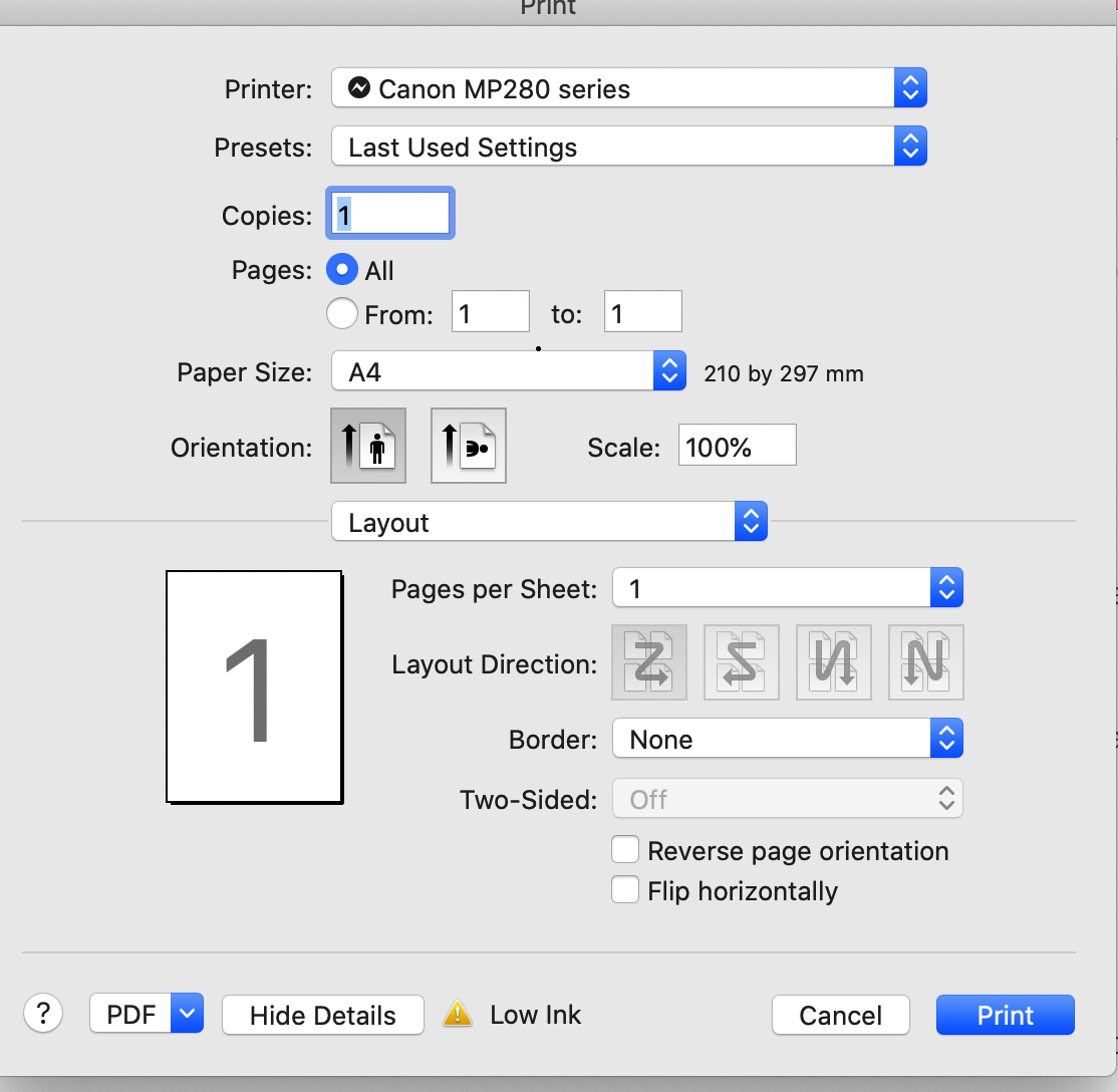 printer dialog