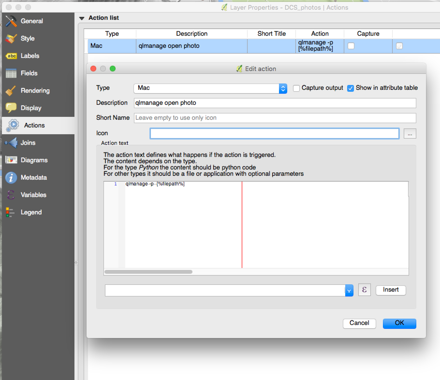 qgis action