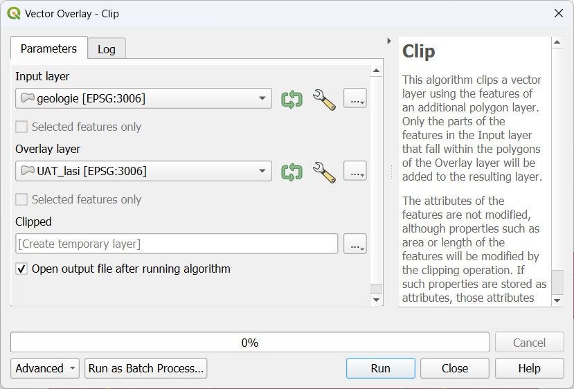 the dialog for the clip tool