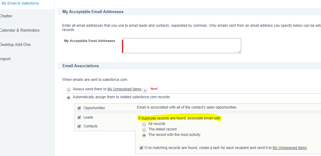 Email Association Settings