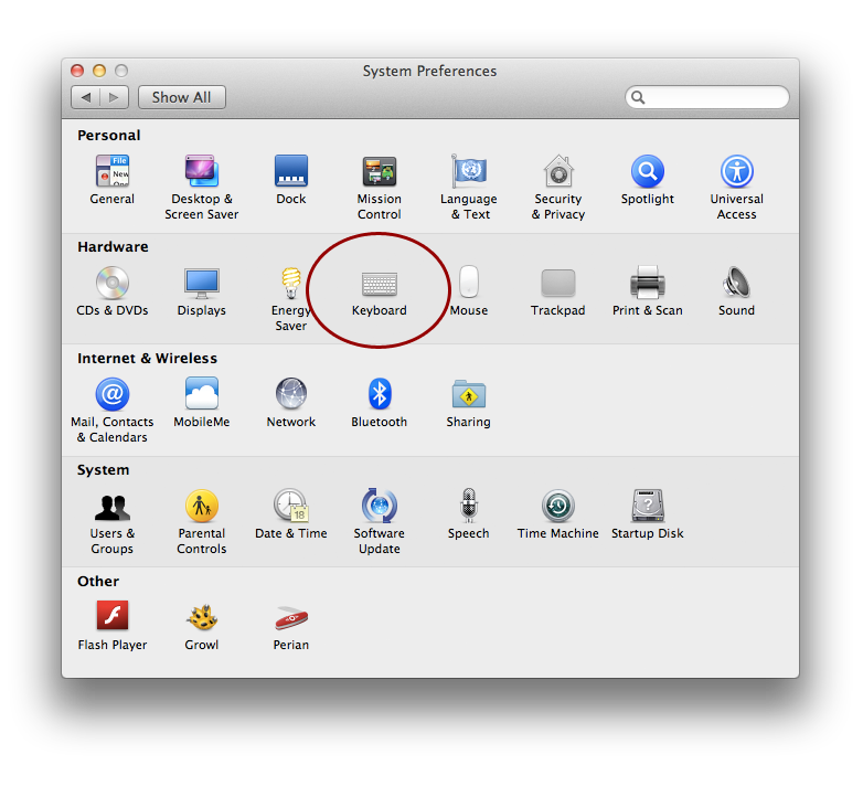 System Preferences Keyboard