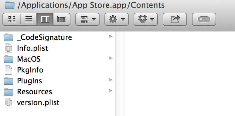 Screenshot showing .app's contents of "Contents" folder.