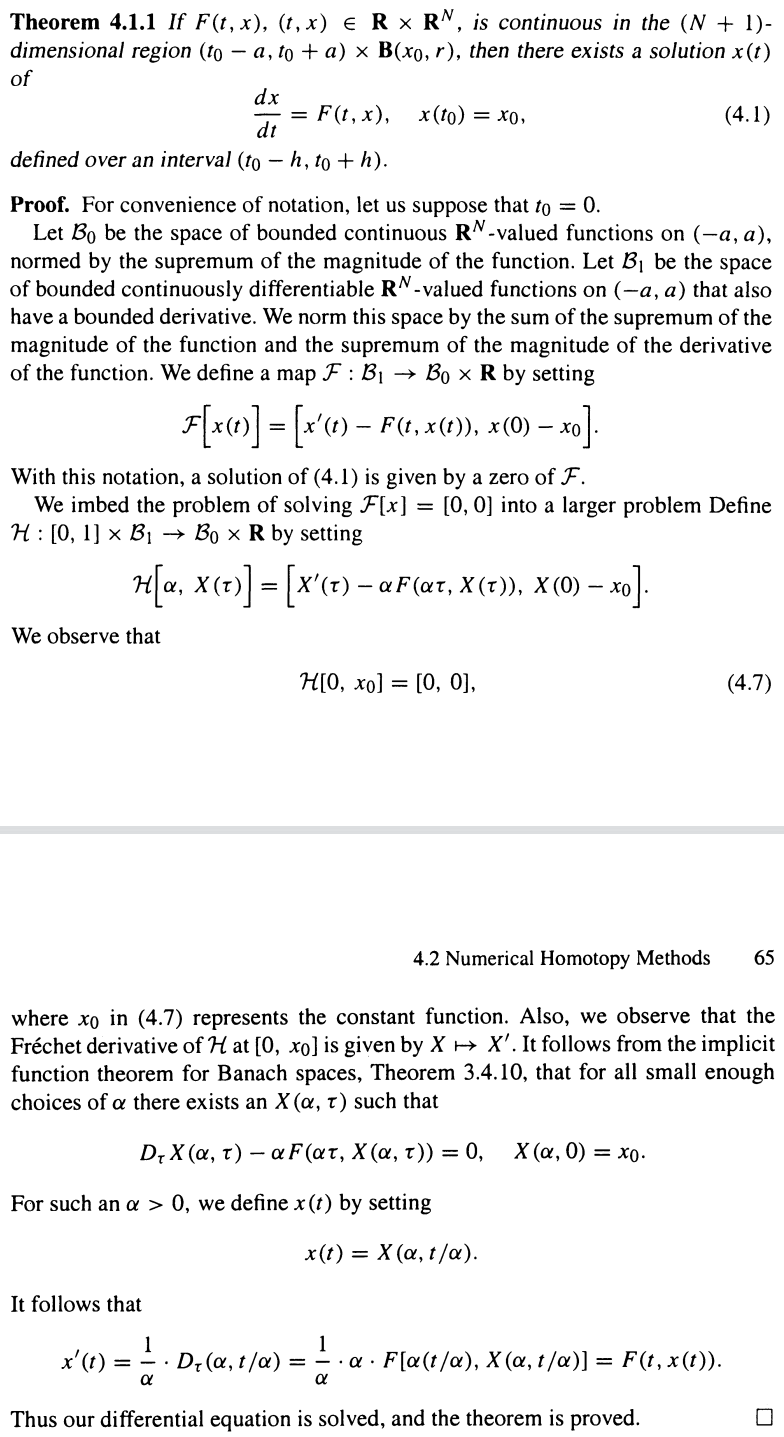 idea of using the implicit function theorem to prove Peano's existence theorem