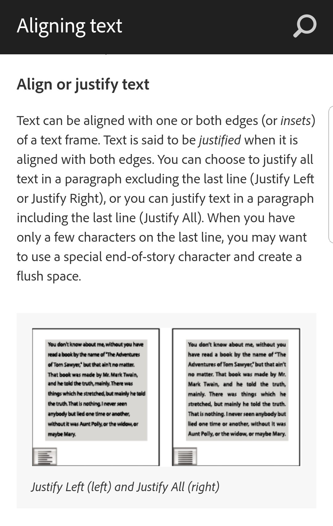 Align text from Adobe manual