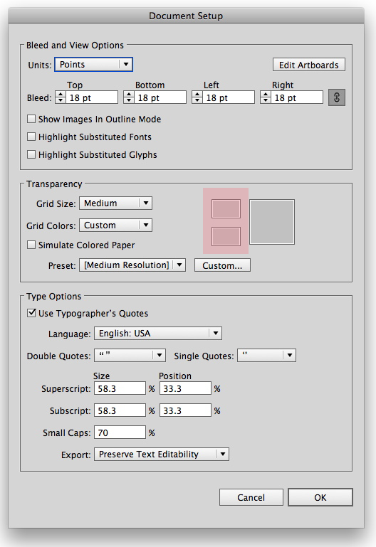 document setup