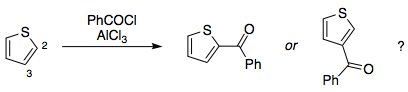 Question of regioselectivity in acylation of thiophene