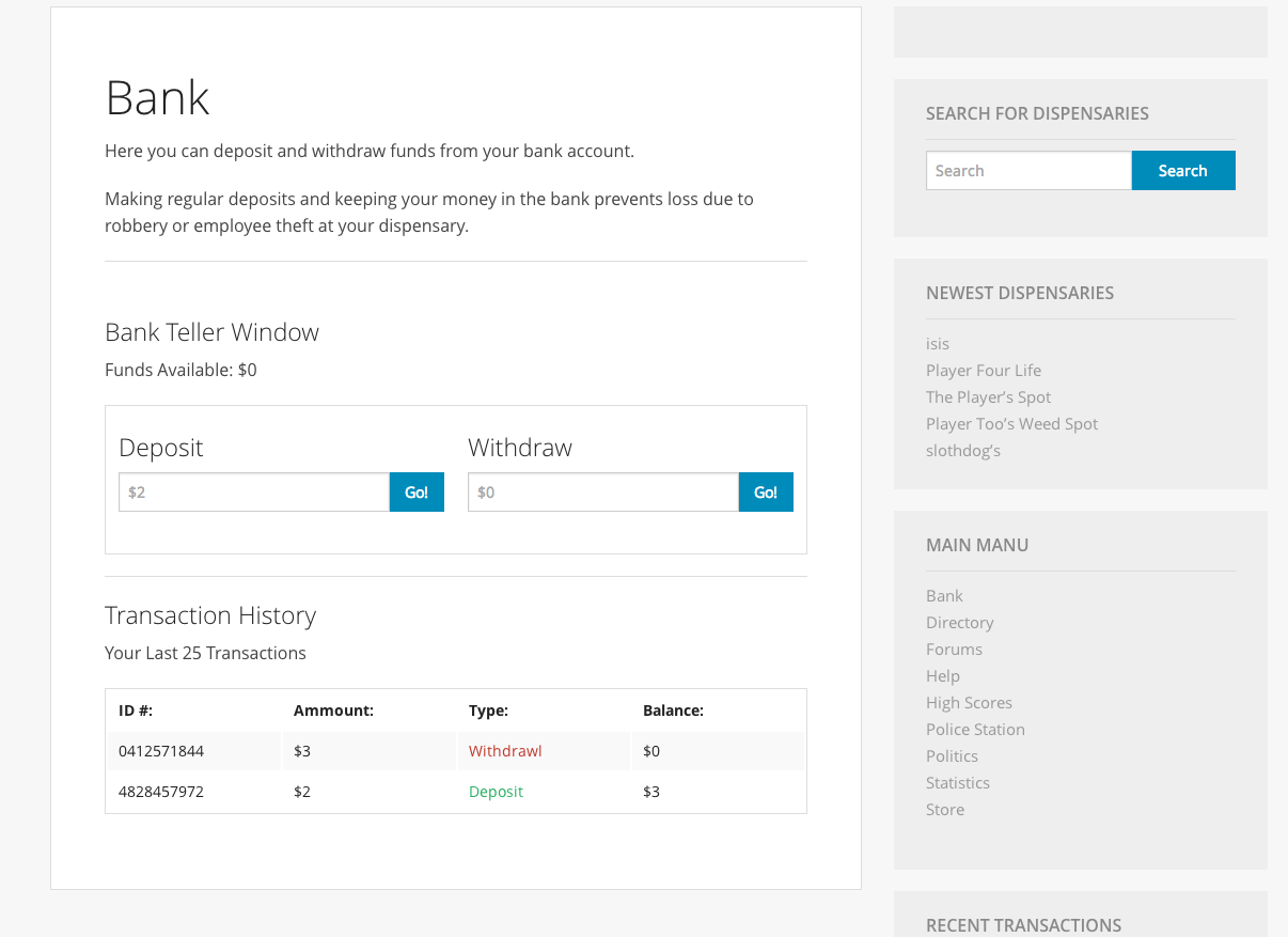 banking transaction page