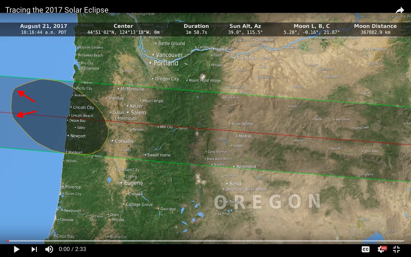 Screenshot of NASA Goddard video Tracing the 2017 Solar Eclipse