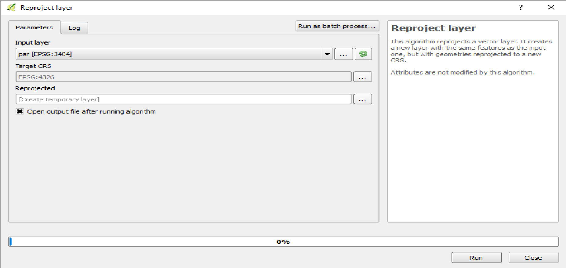 QGIS projection tool