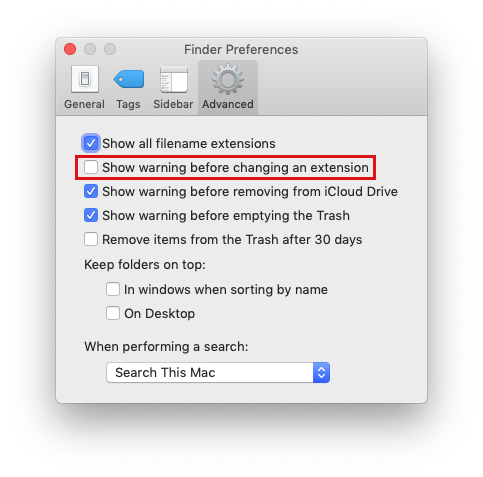 Show warning before changing an extension