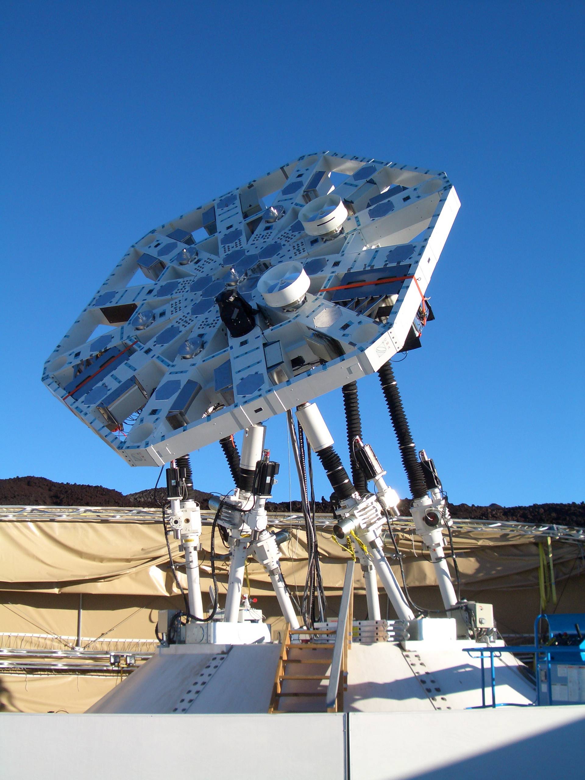 AMiBA, a Cosmic Microwave Background experiment located in Hawaii, during construction in June 2006