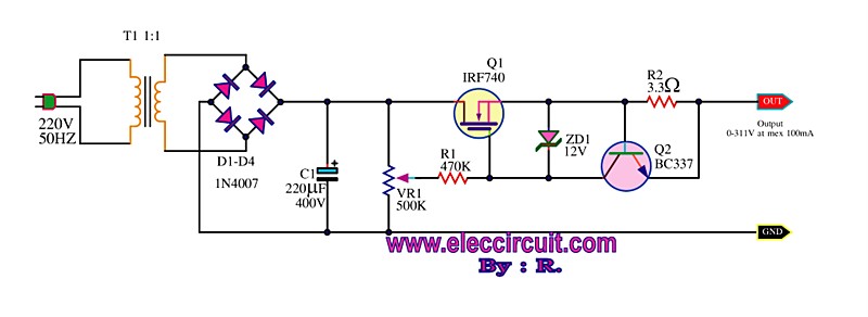 0–300V variable supply without precise current limiting