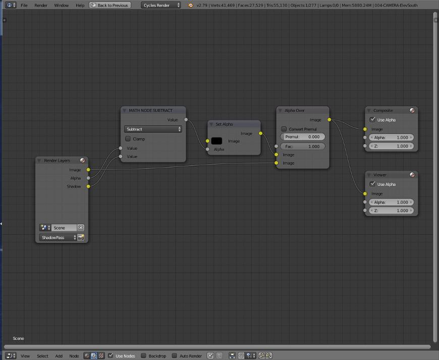 Compositing nodes that deliver shadows only