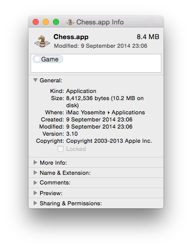 Info window for Chess