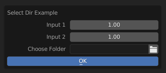 Popup window with a field to select some folder.