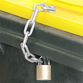 Bin locked with chain and padlock